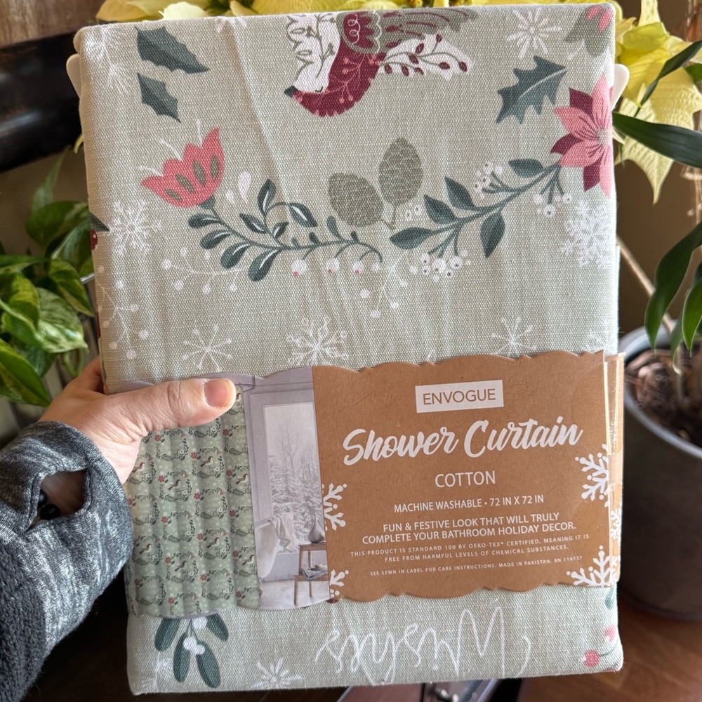 Donated Festive shower curtain new in package